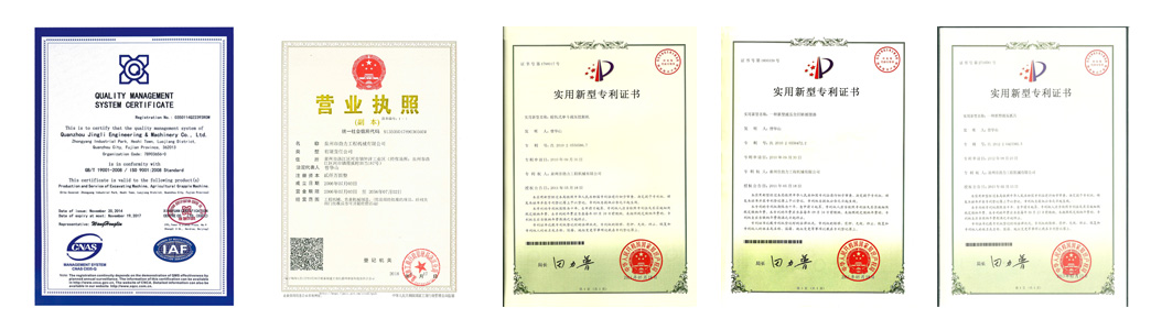 Certificates of Jing Gong mechinery munufacturer