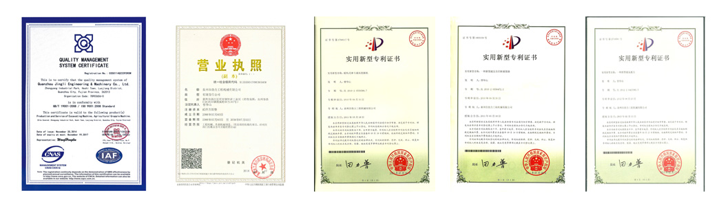 certificates of JingGong China excavator manufacturer
