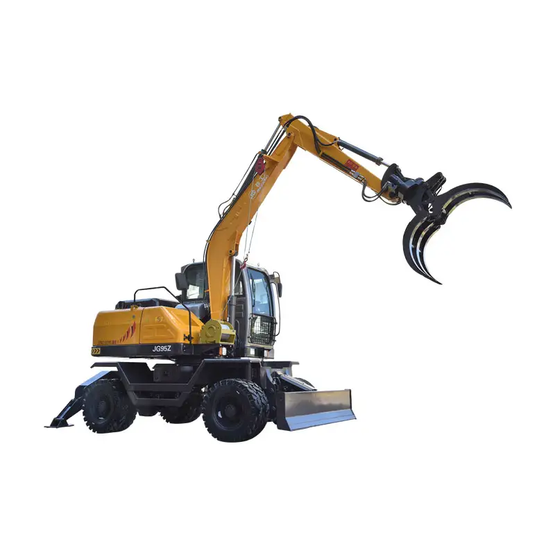 Jing Gong hot sale 95Z wheel excavator with sugarcane grapple 360 degree rotation